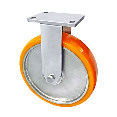 Stainless Steel 304 Ultra Heavy Orange Aluminum Rim Cast PU Double Ball Bearing Castor Wheel