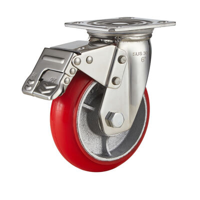 Aluminum Core Cast PU Wheel Industrial 4 5 6 8 Inch Swivel 304 Stainless Steel Casters Heavy Duty Lockable Castor Wheel