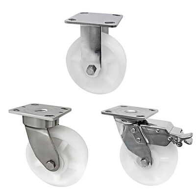 White PA Caster 304 Stainless Steel Heavy Duty Caster Wheels 400KG-600KG Load Capacity