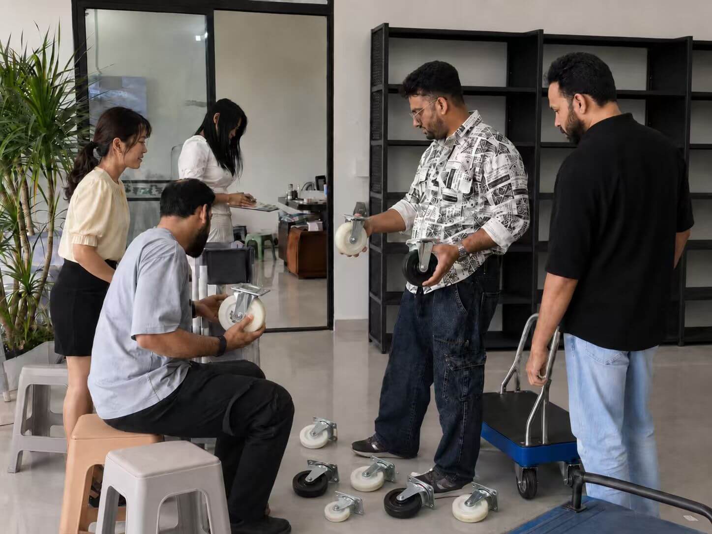 Customer factory visit and caster wheel inspection